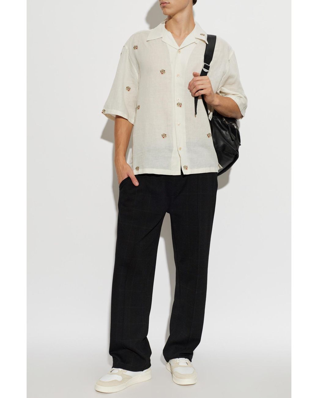 AllSaints White Feline Embroidered Short-Sleeve Shirt for men