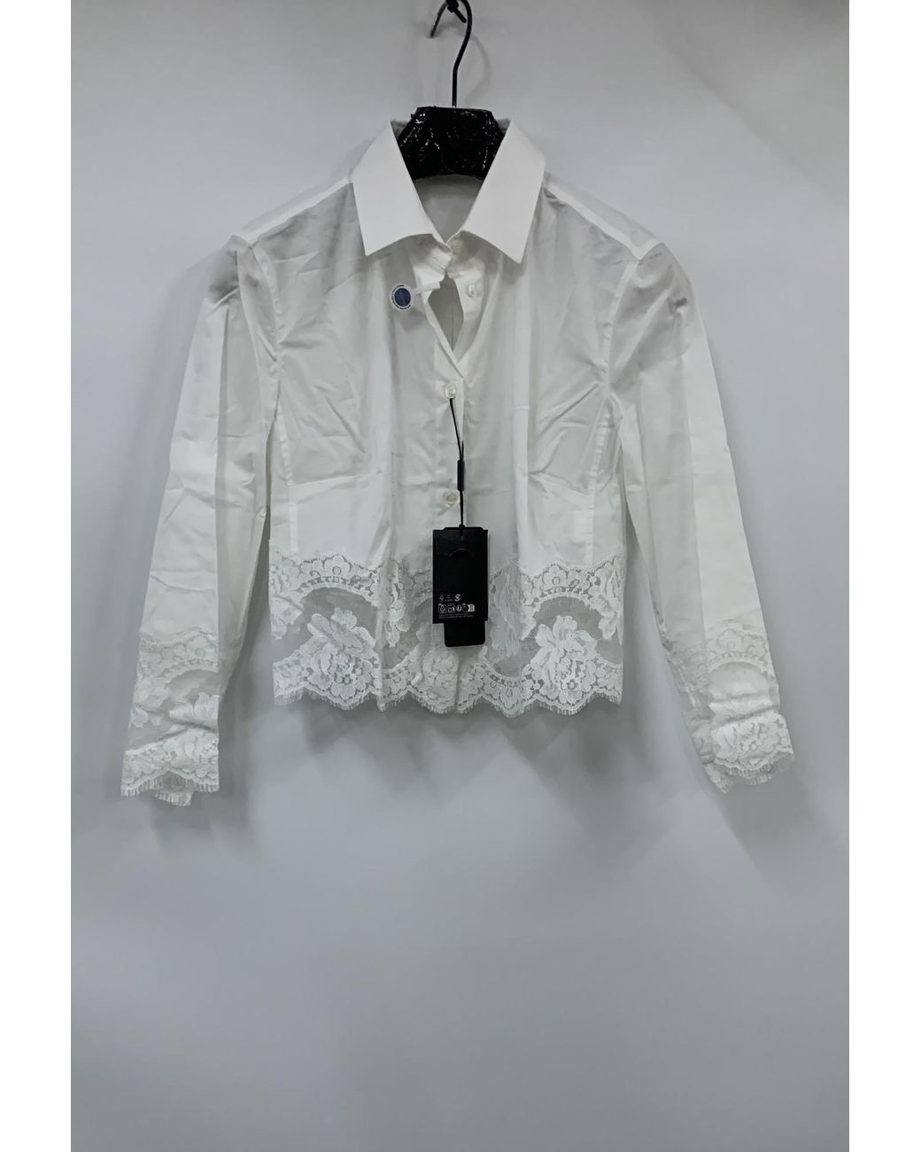 Dolce & Gabbana White Lace Detailed Cropped Poplin Shirt