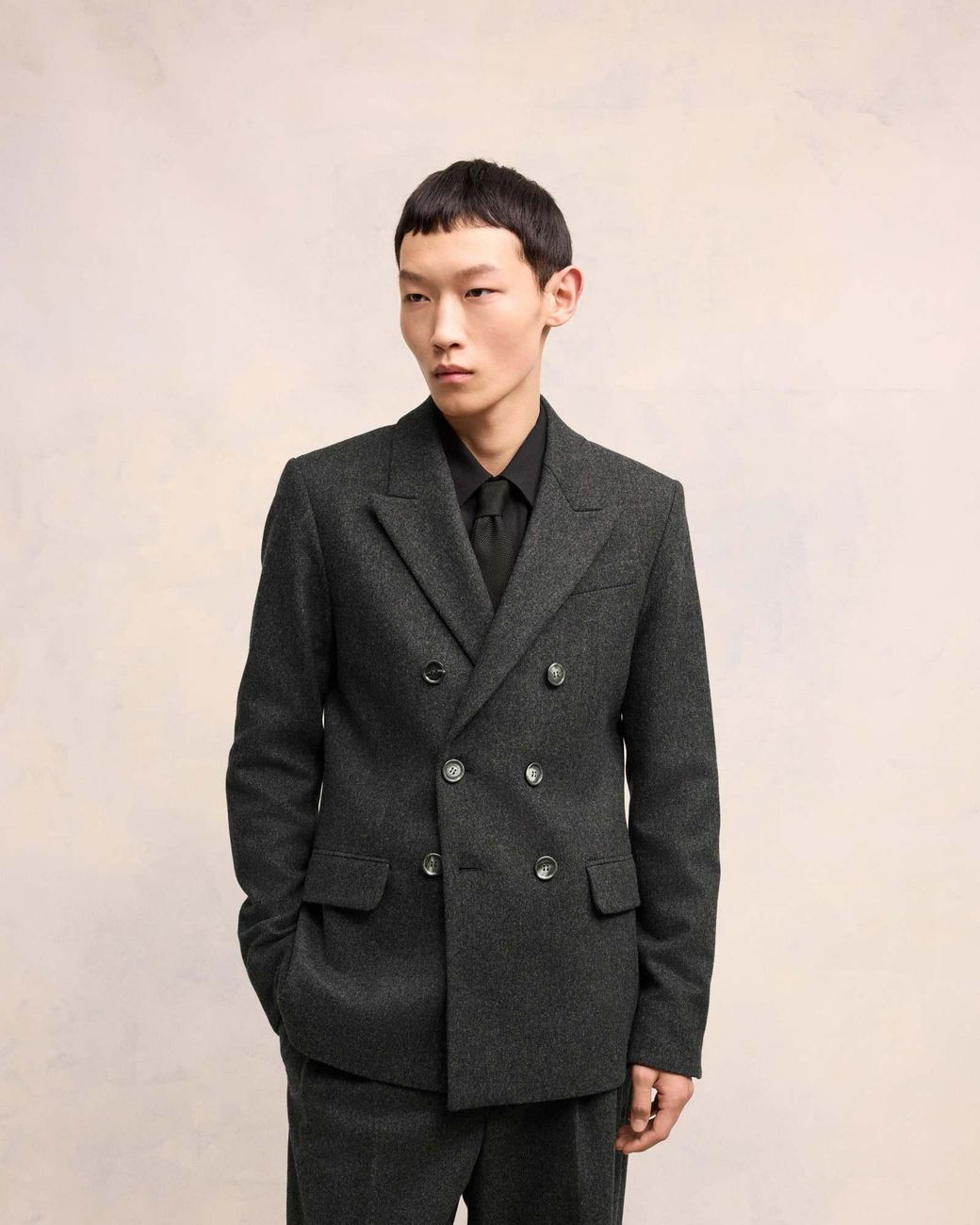 AMI Black Double Breasted Long Sleeved Blazer for men