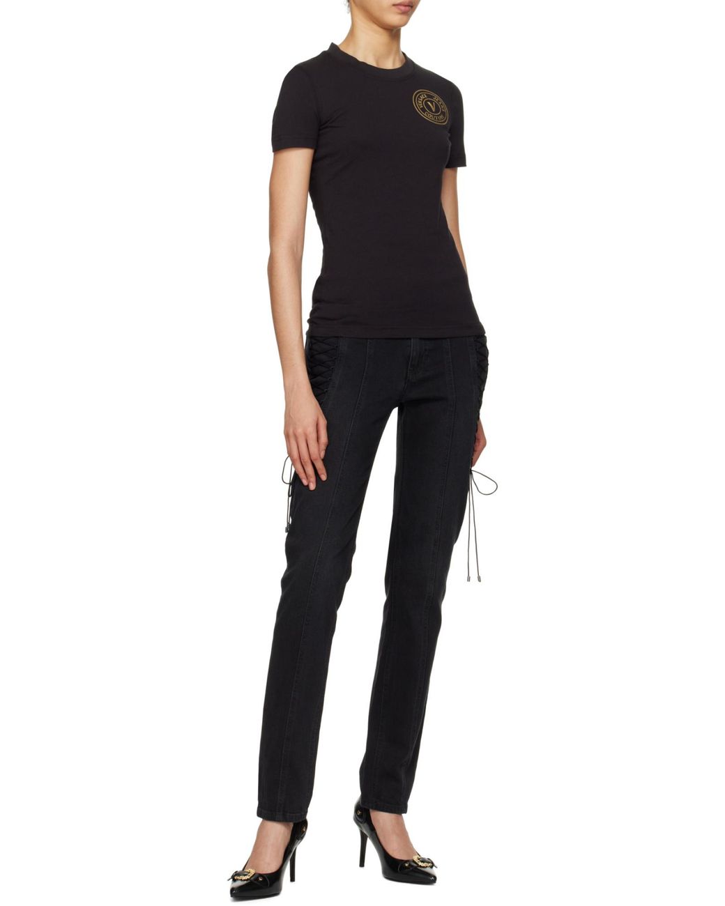 Versace Jeans Black Couture Logo Embellished Top
