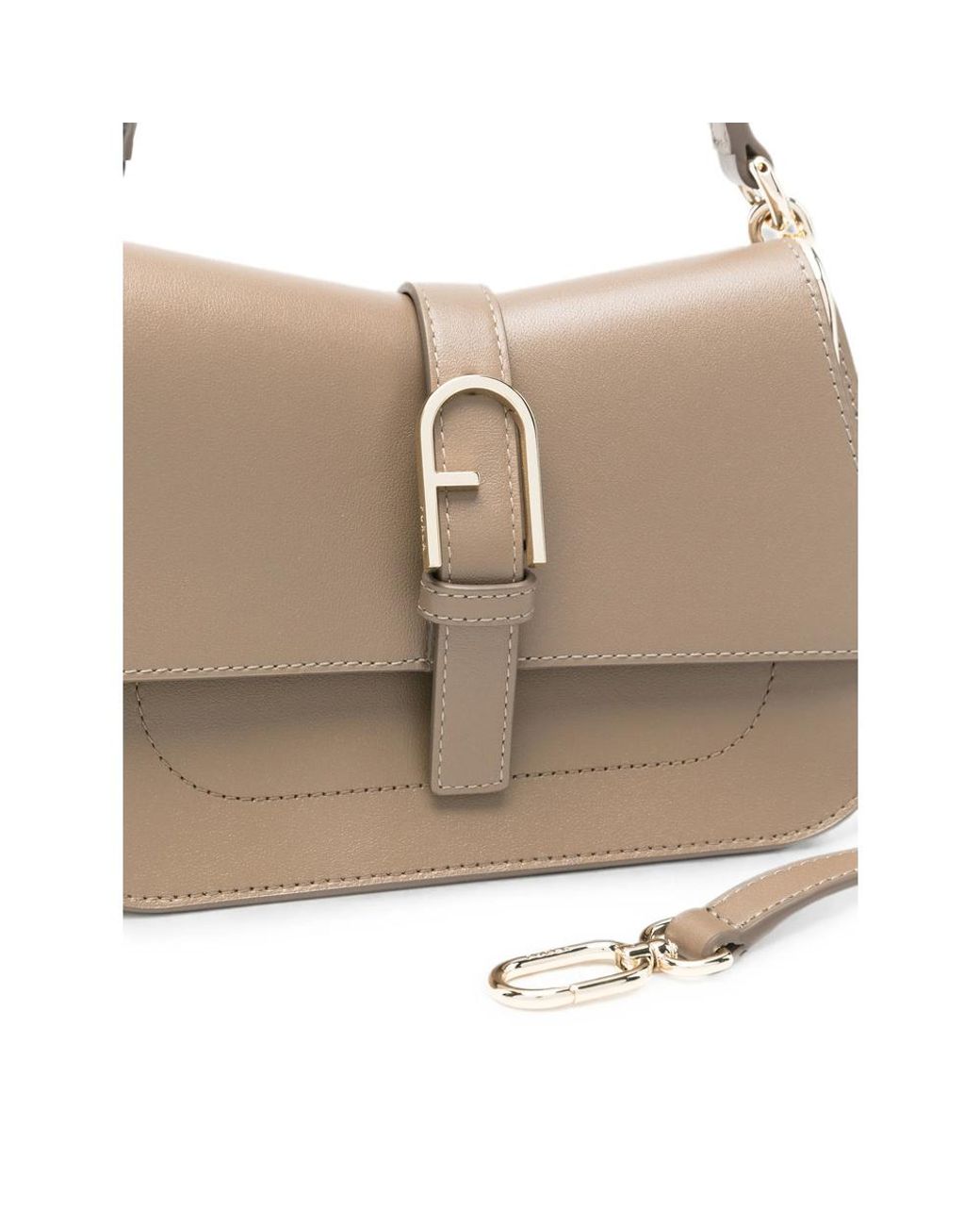Furla Gray Arch-Logo Leather Shoulder Bag