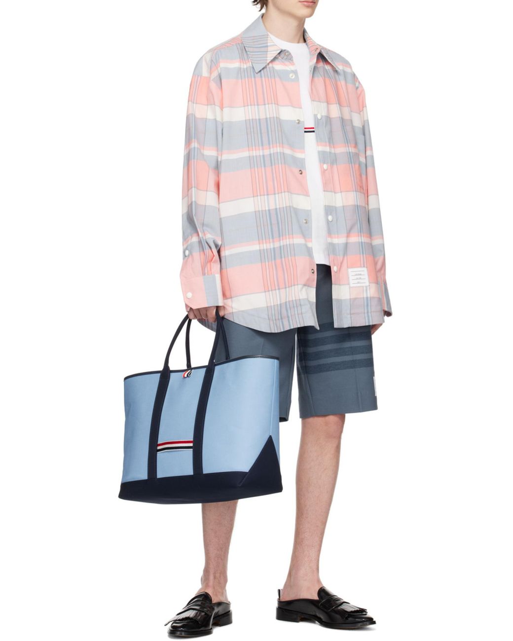 Thom Browne Blue Interlock Medium Tool Tote Bag for men