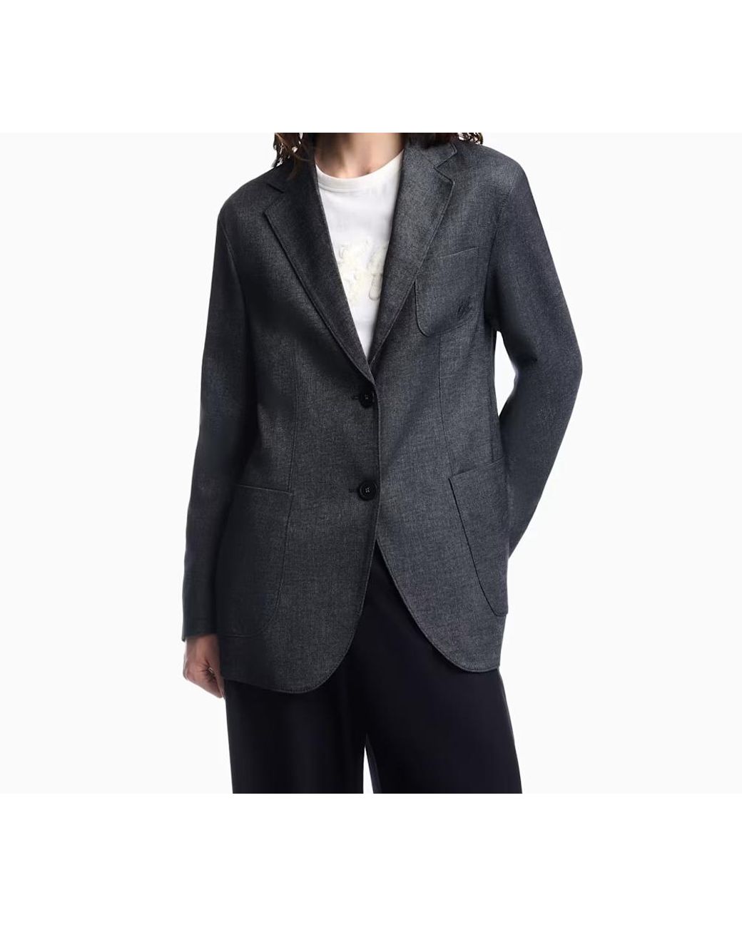 Emporio Armani Blue Wool Blend Blazer With Denim Effect Signature Capsule