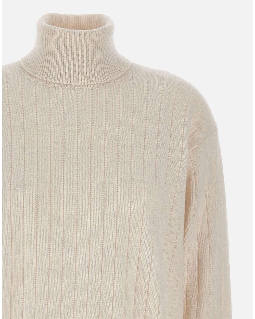 Eleventy White Ribbed Turtleneck Knitwear