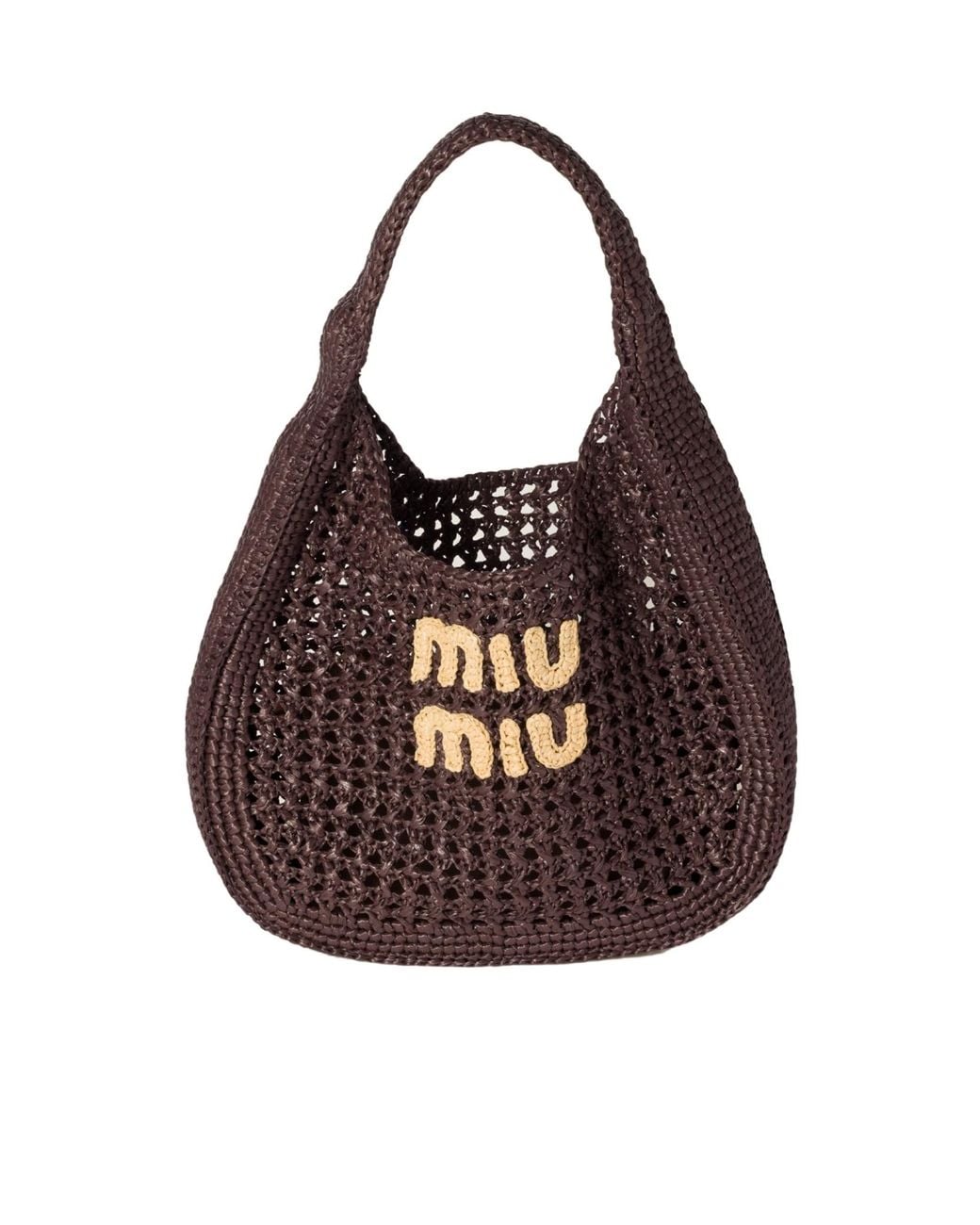 Miu Miu Brown Logo-Embroidered Woven Shopping Bag