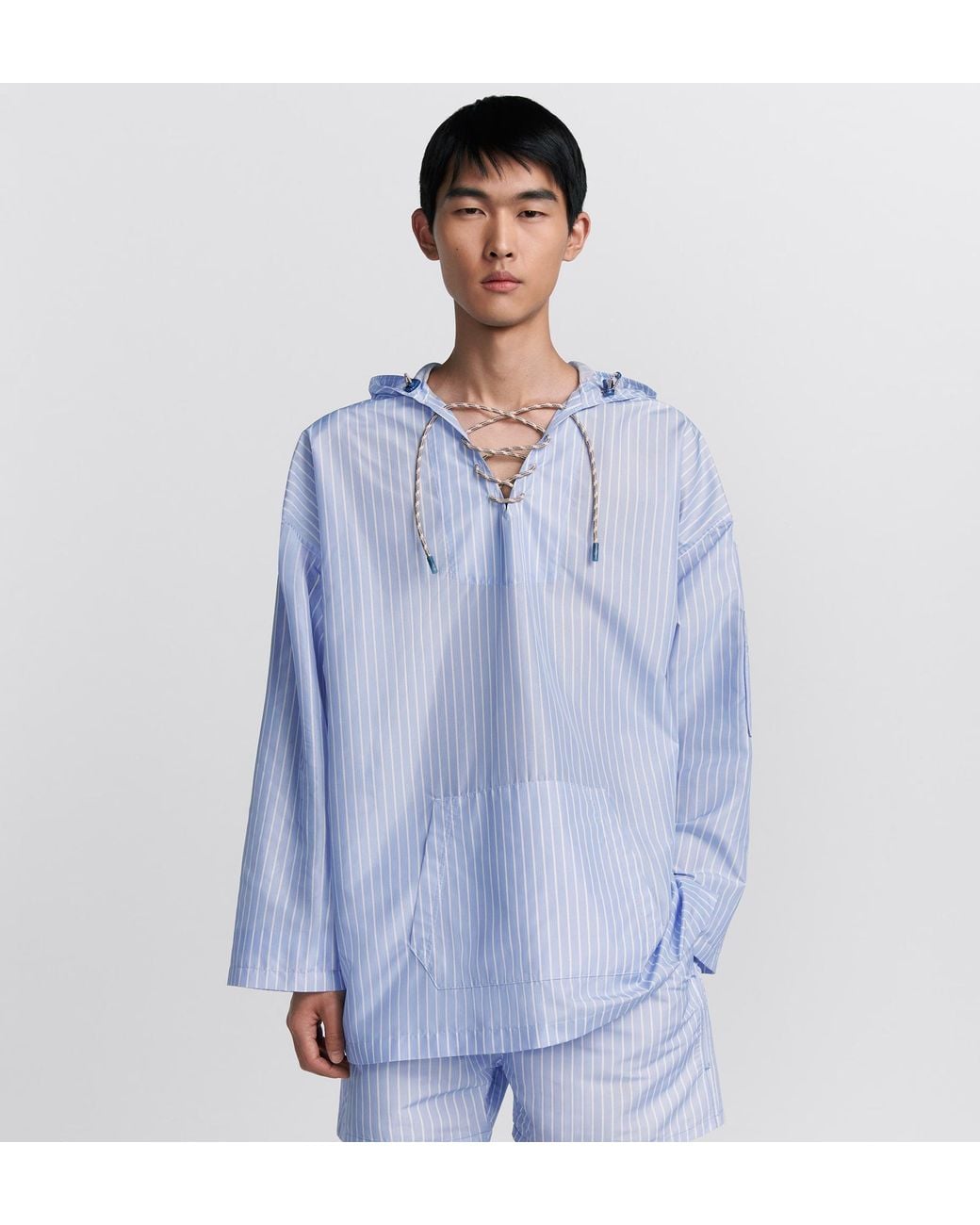 Dior Blue Homme Striped Hooded Shirt for men