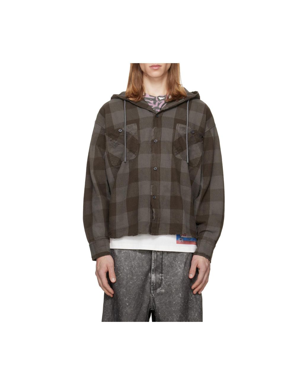 DIESEL Brown Distressed Hooded Shirt for men