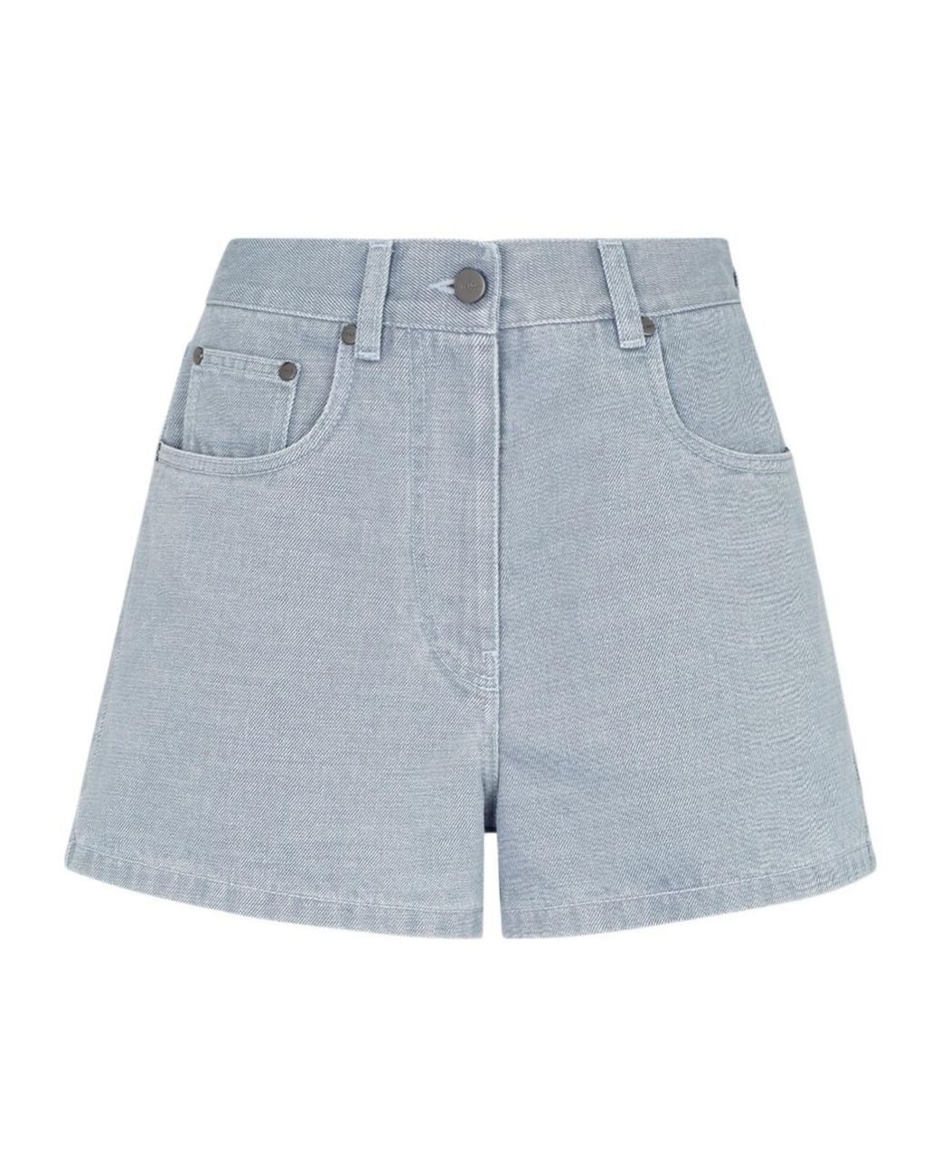 Fendi Blue Ff Embossed Denim Shorts