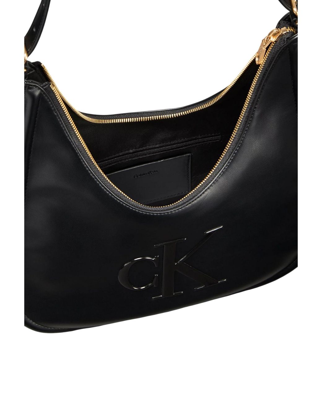 Calvin Klein Black Soft Touch Crescent Logo Hobo Bag
