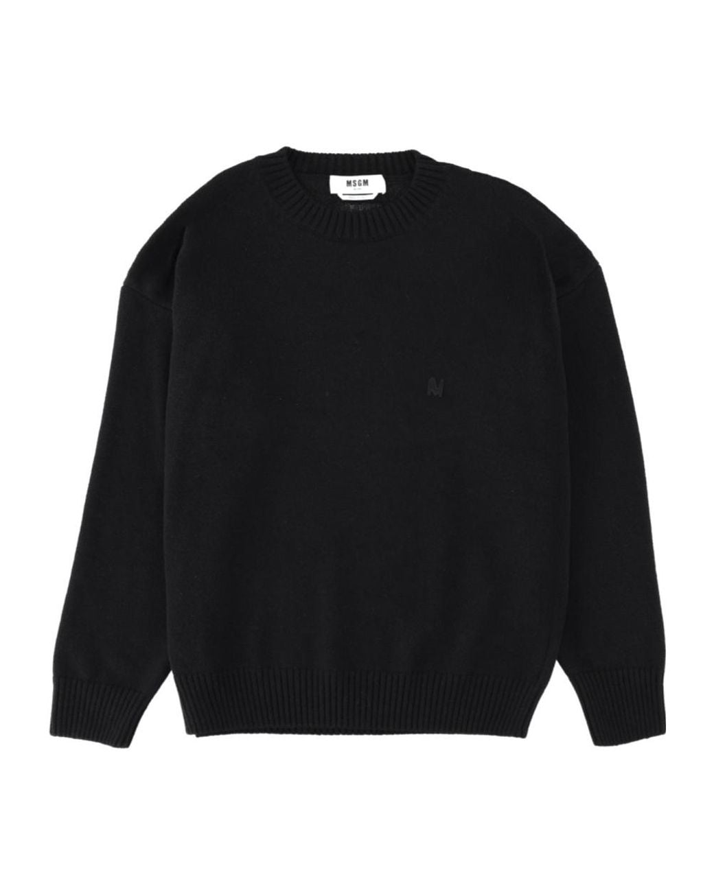 MSGM Black Logo Patch Crewneck Knitted Jumper for men