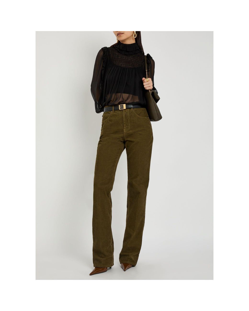 Saint Laurent Green High-Waist Bootcut Pants