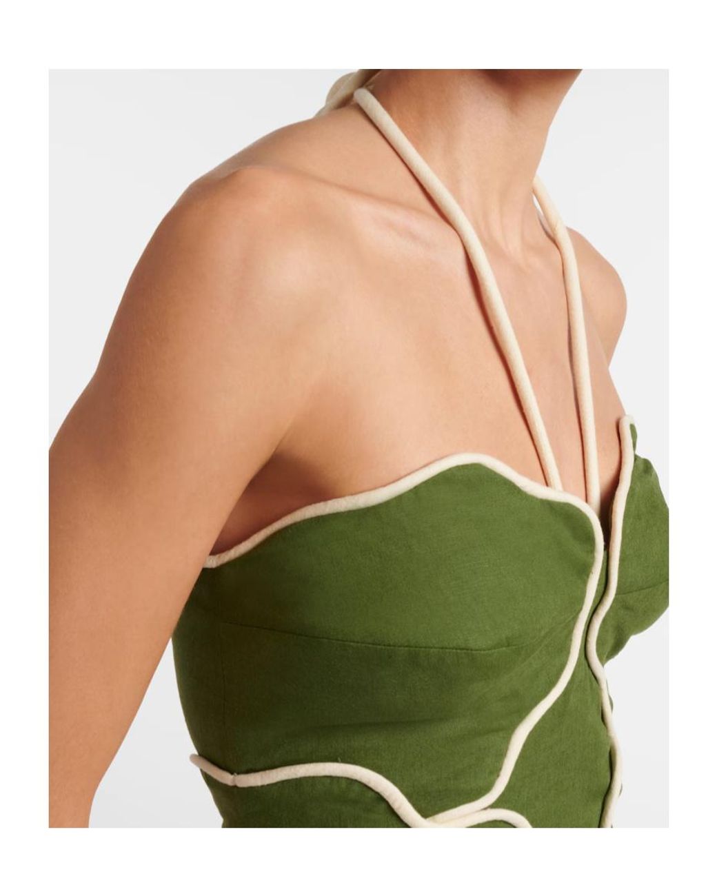 Farm Rio Green Linen-Blend Minidress