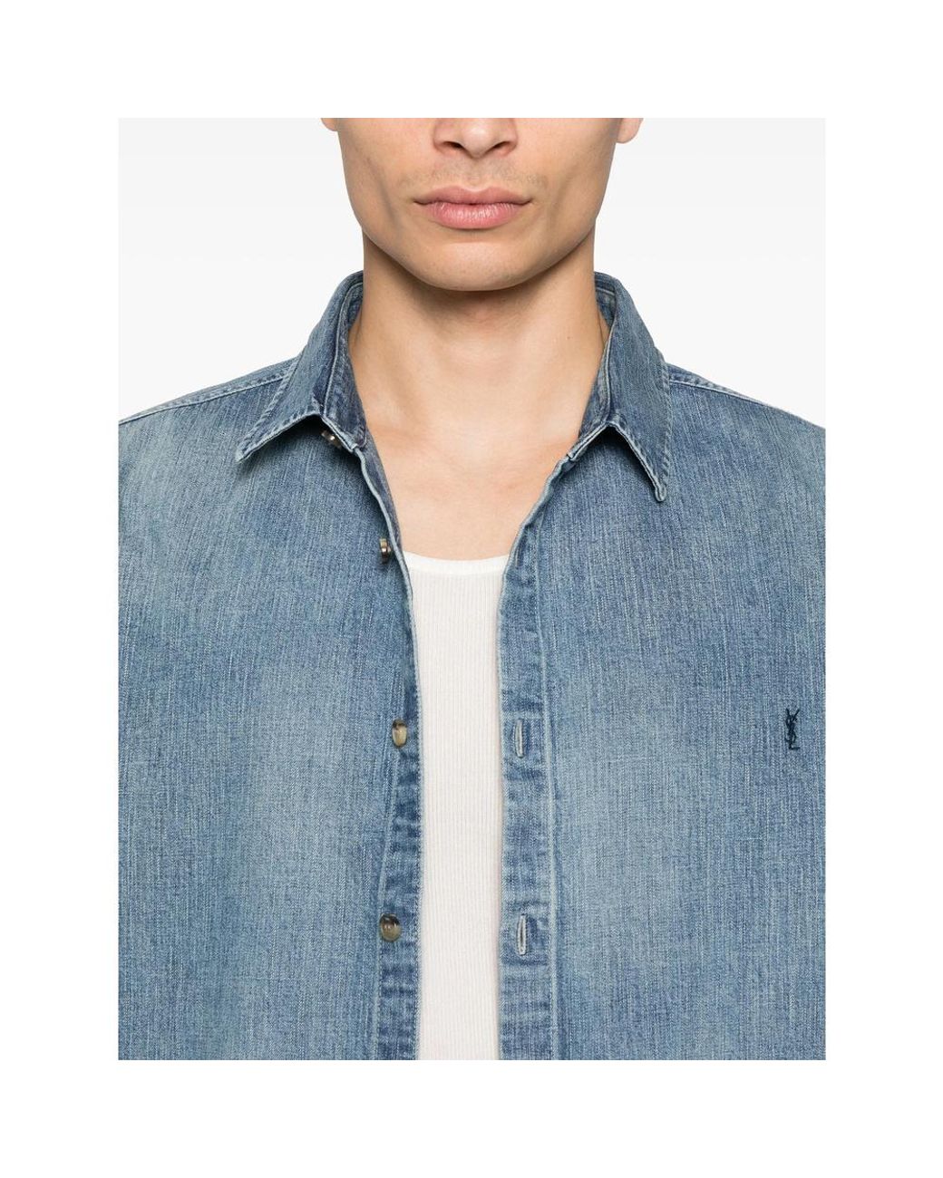 Saint Laurent Blue Cassandre Denim Shirt Day for men