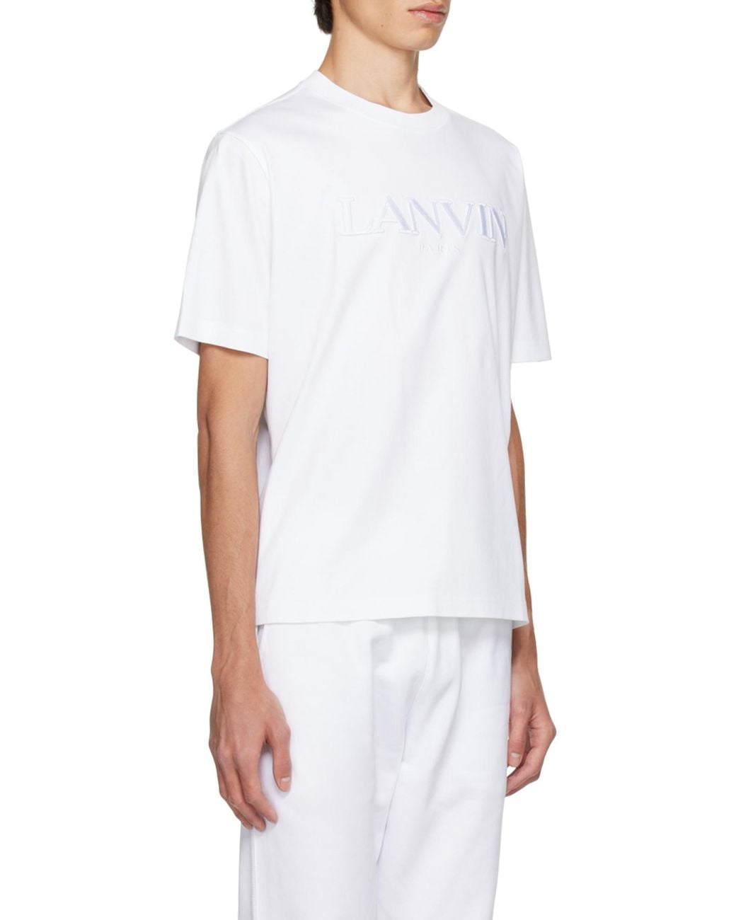 Lanvin White Logo Embroidered Crewneck T-Shirt for men