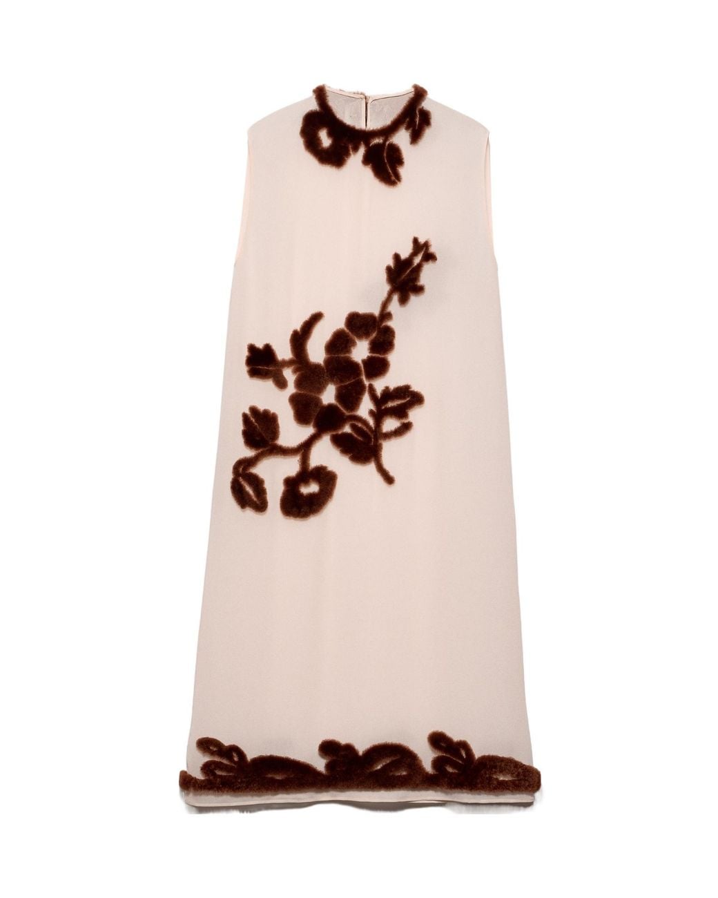 Prada Natural Silk Shearling-Appliqué Midi Dress