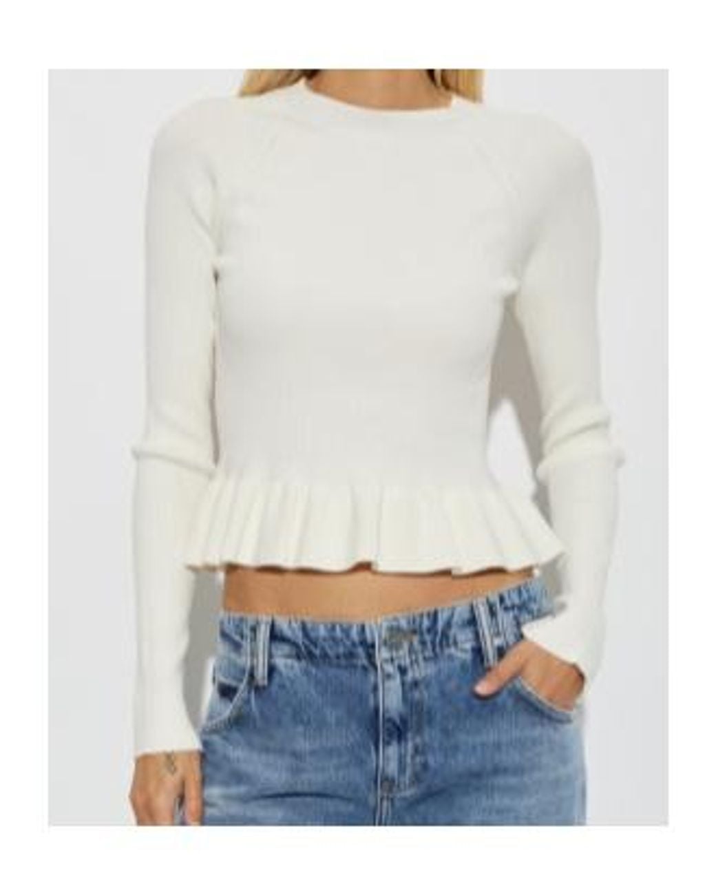 AllSaints White Ruffled Ribbed-Knit Sweater
