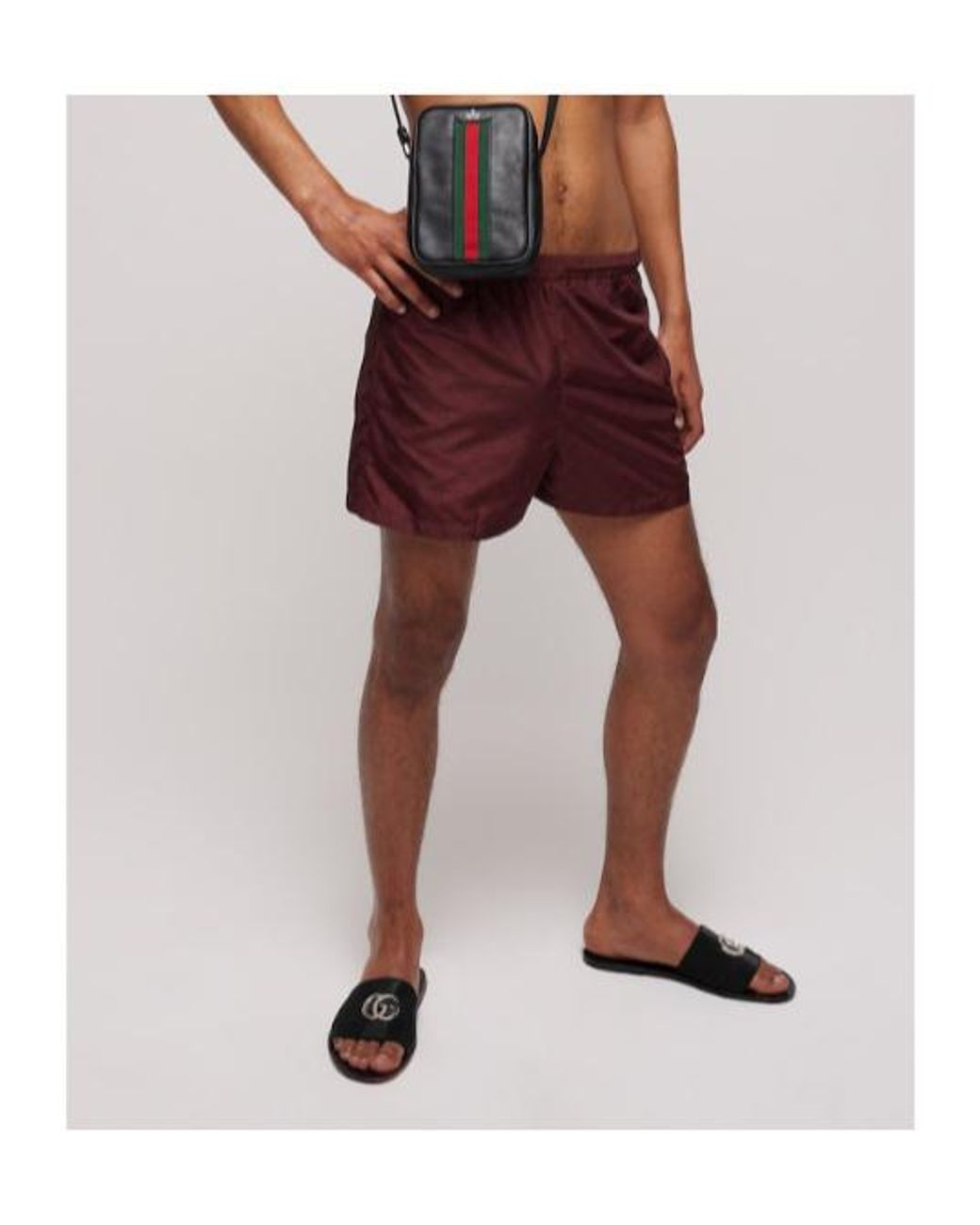 Gucci Red Printed Polyester Poplin Swim Shorts for men