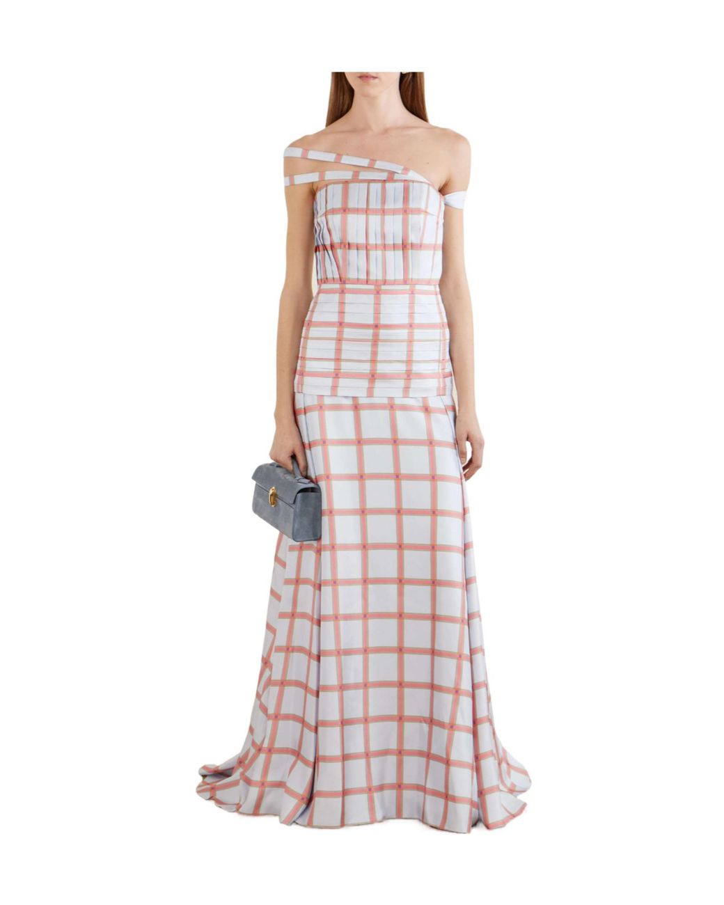 Emilia Wickstead White Estella Pleated Checked Silk-Twill Gown