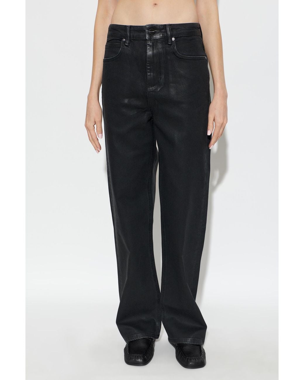 AllSaints Black Brixton Coated Wide-Leg Jeans