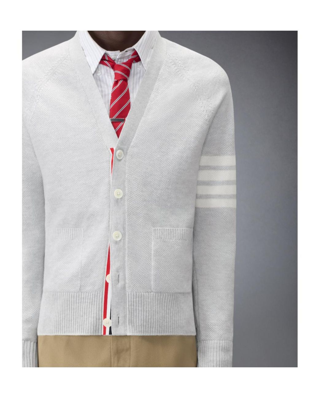 Thom Browne Gray 4-Bar Relaxed-Fit Cardigan for men