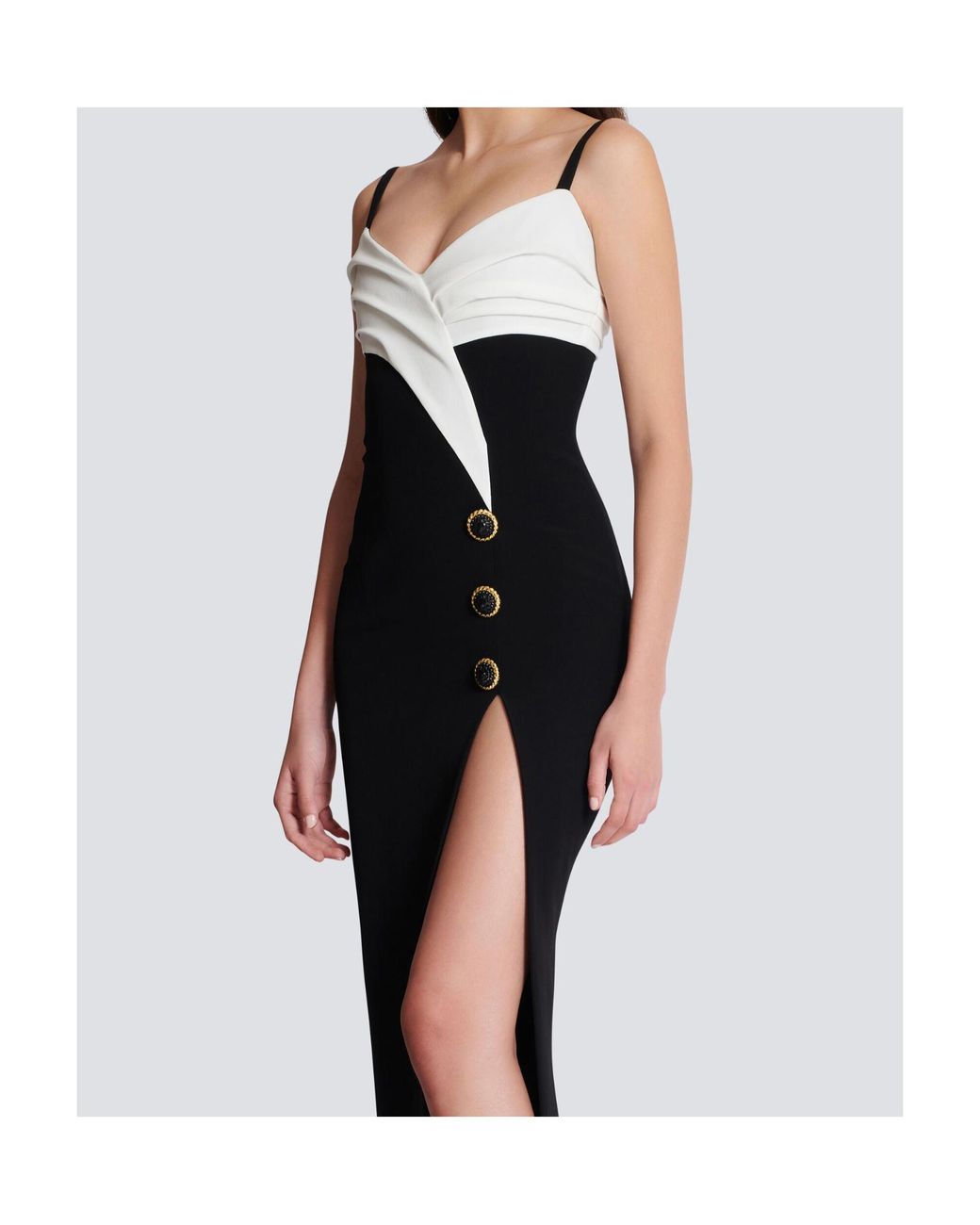 Balmain Black Crepe Two-Tone Maxi Dress