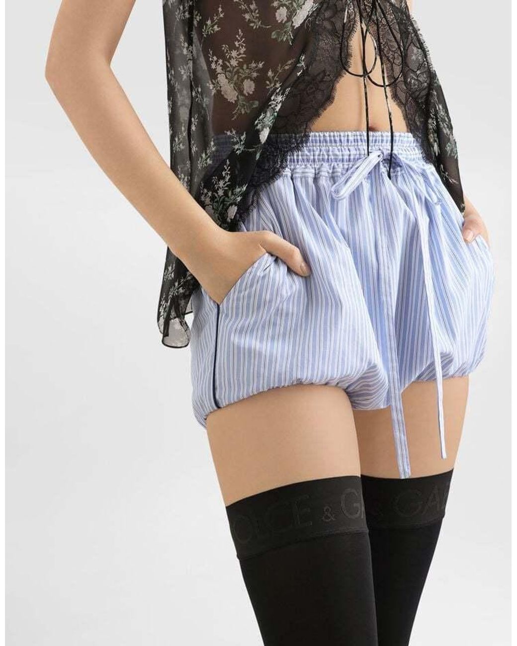 Dolce & Gabbana Blue Striped Drawstring Shorts