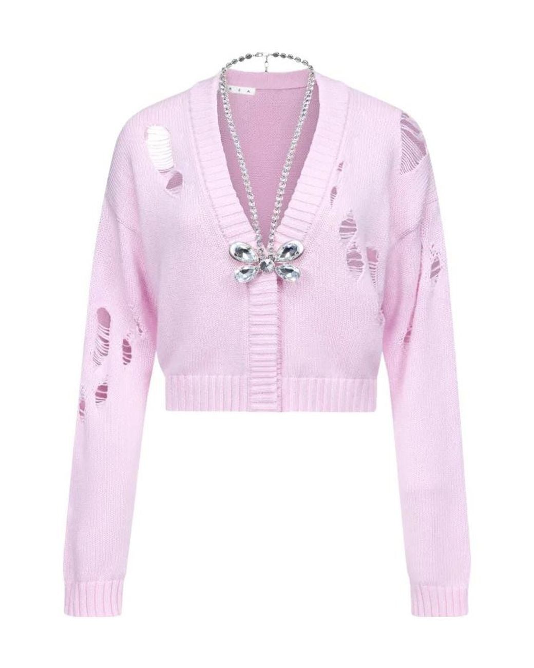 Area Pink Butterfly-Embellished Organic Cotton-Blend Cardigan