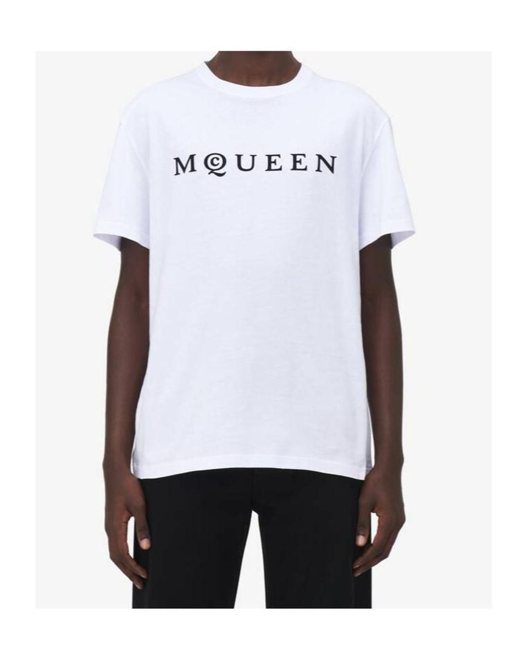 McQueen White Flocked-Logo Crewneck T-Shirt for men