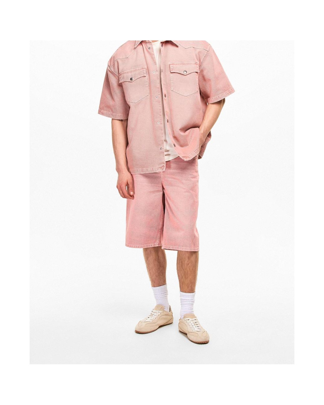 7 For All Mankind Pink Belt-Loop Shorts for men