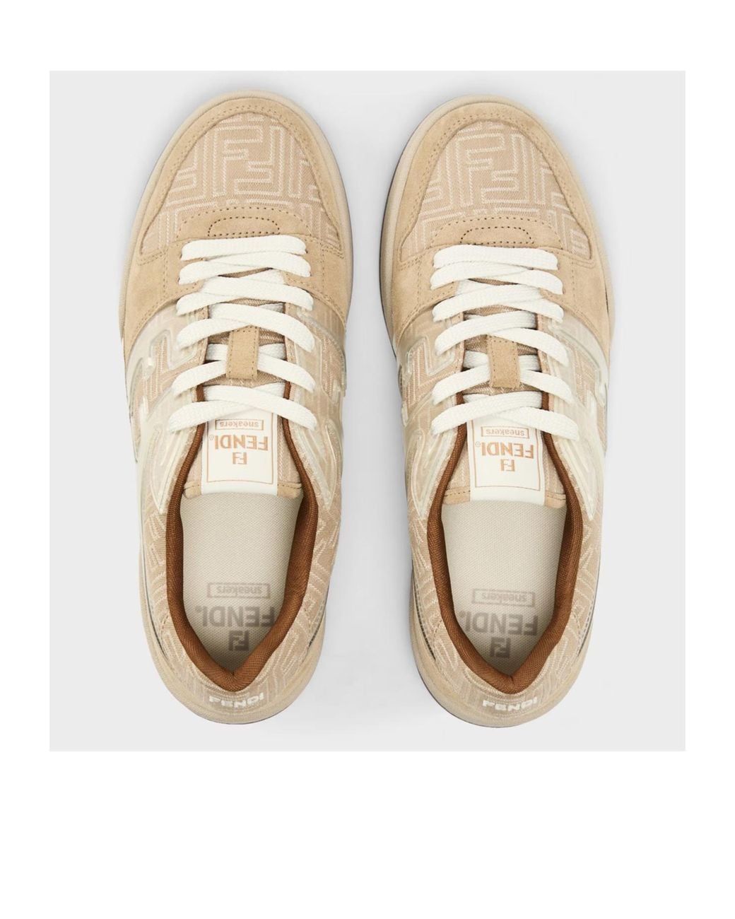Fendi Natural Lace-Up Front Low-Top Sneakers for men