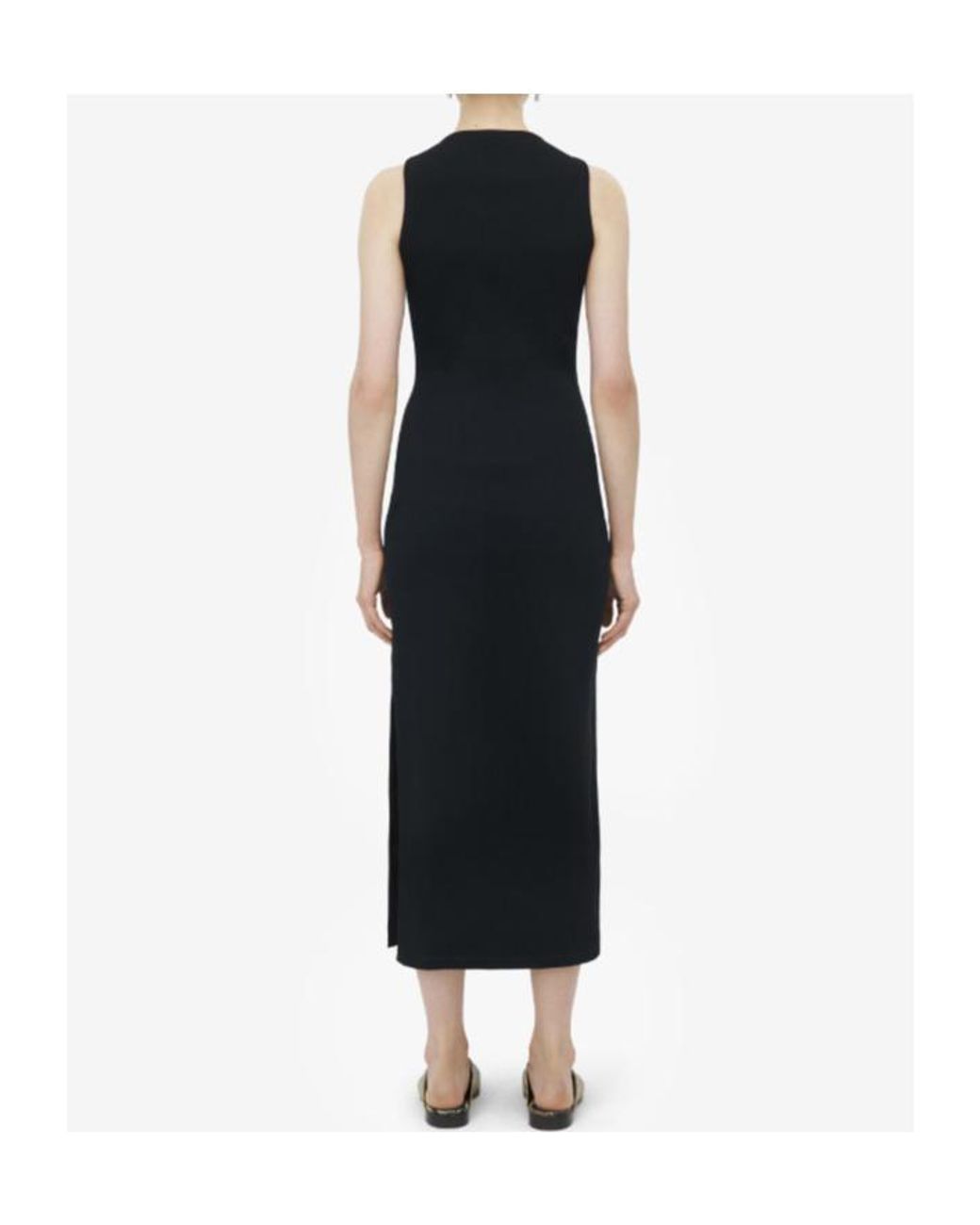 McQueen Black Cotton Logo-Plaque Midi Dress