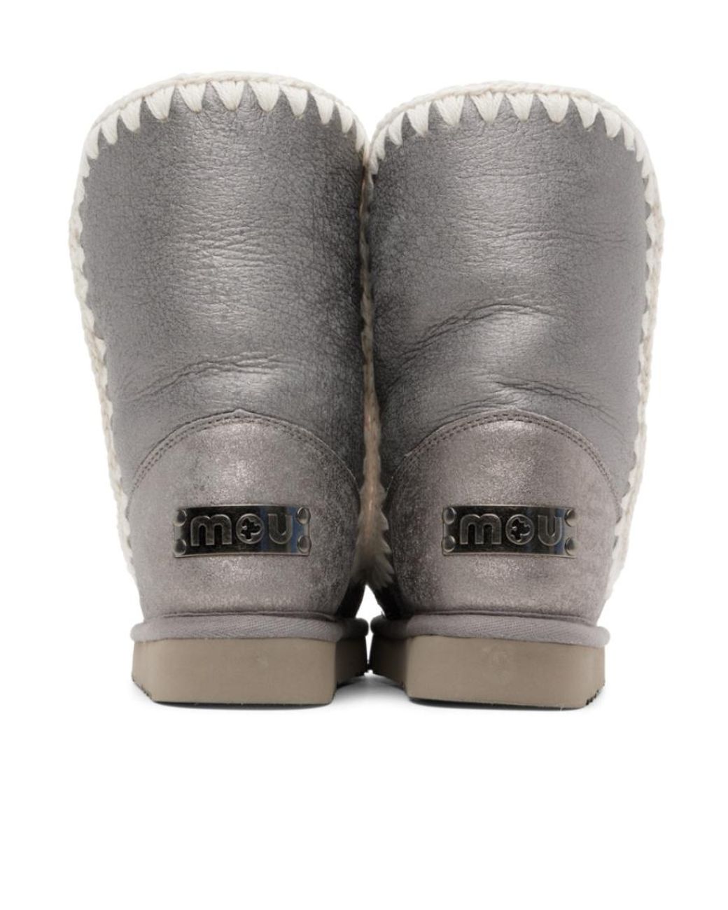 Mou Gray Eskimo 24 Metallic Whipstitch-Trim Boots