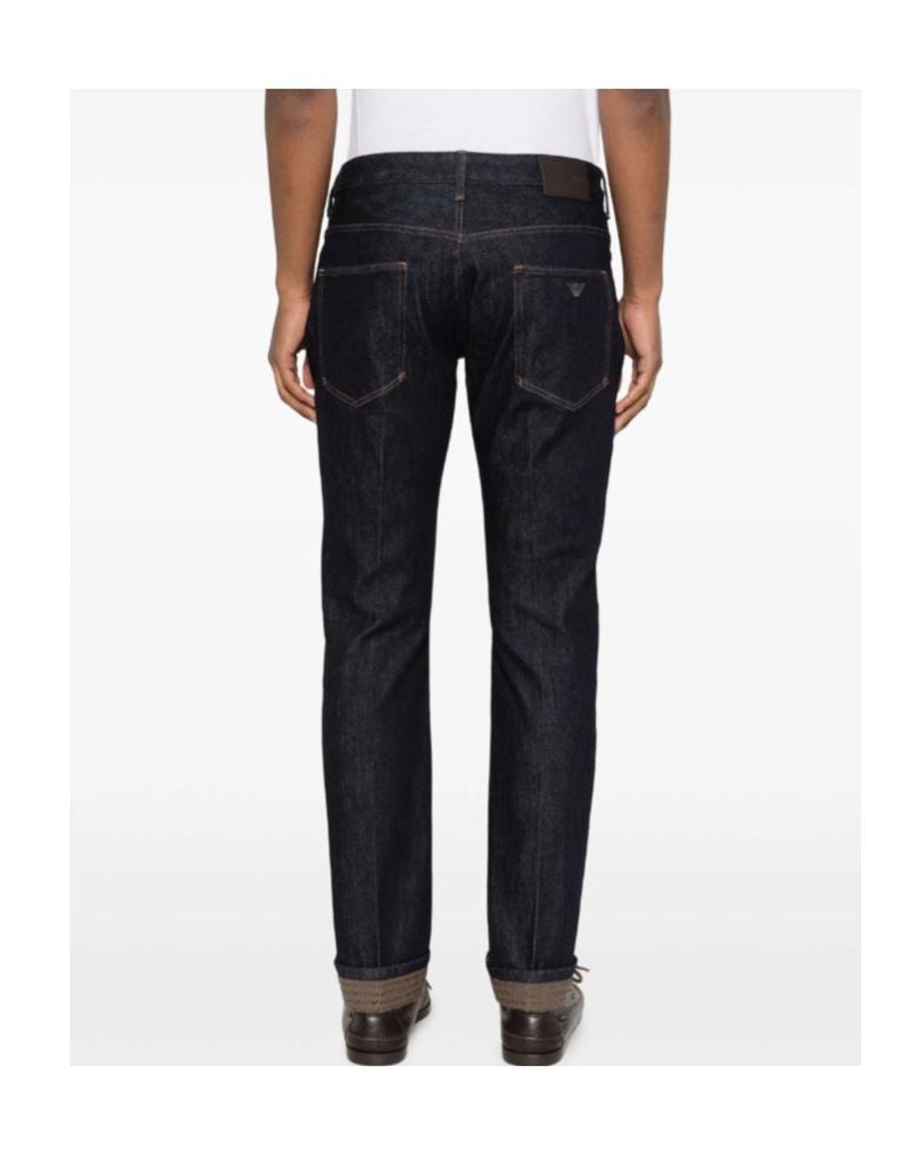 Emporio Armani Blue Pressed-Crease Turn-Up Jeans for men