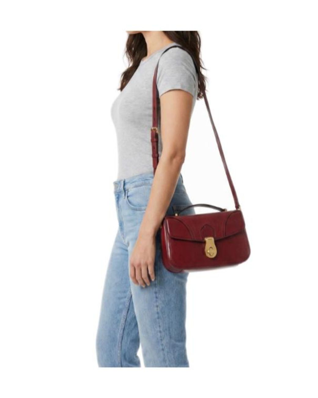 The Bridge Red Leather Twist-Lock Tote Bag