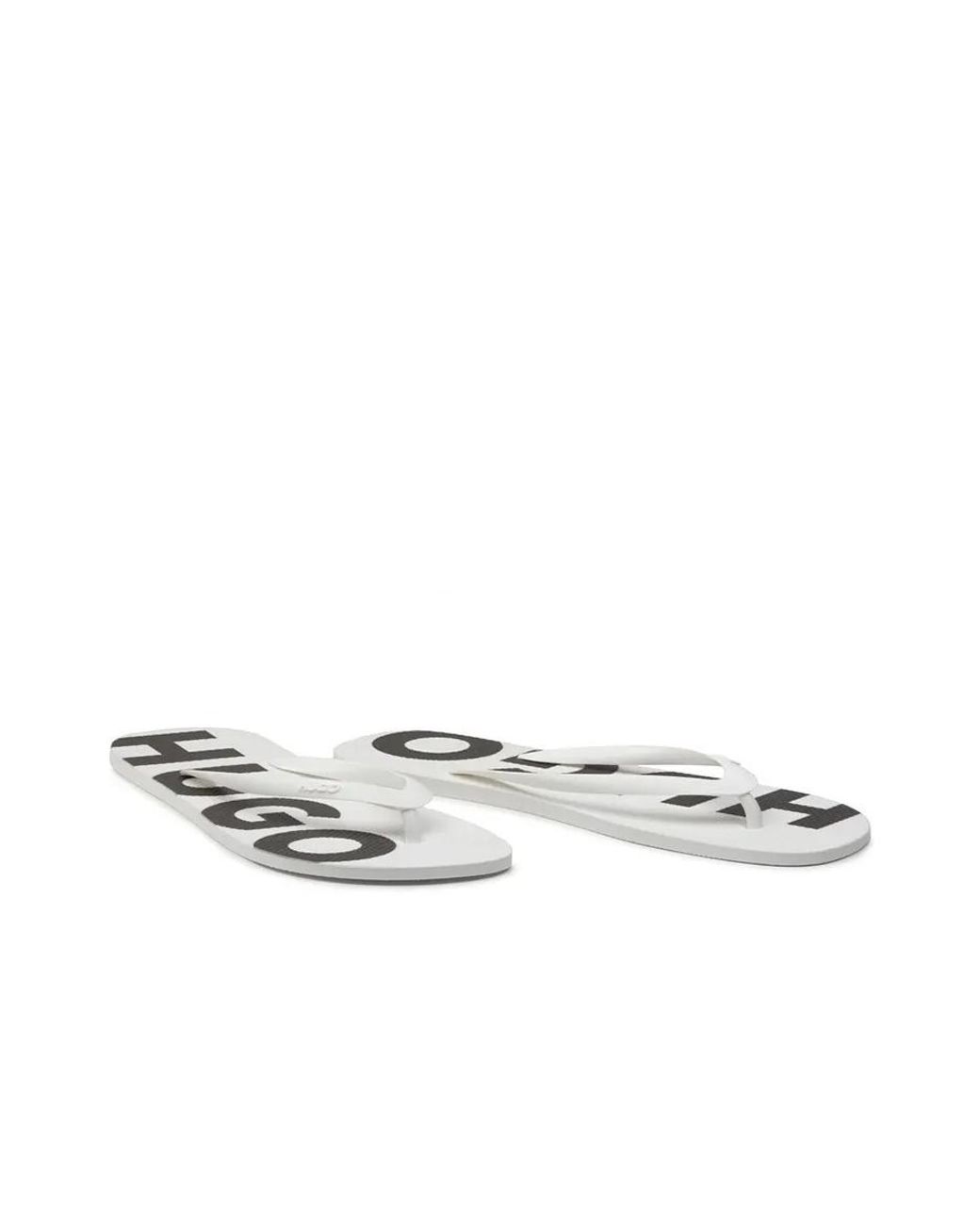 Boss White Round-Toe Flat Sandals for men