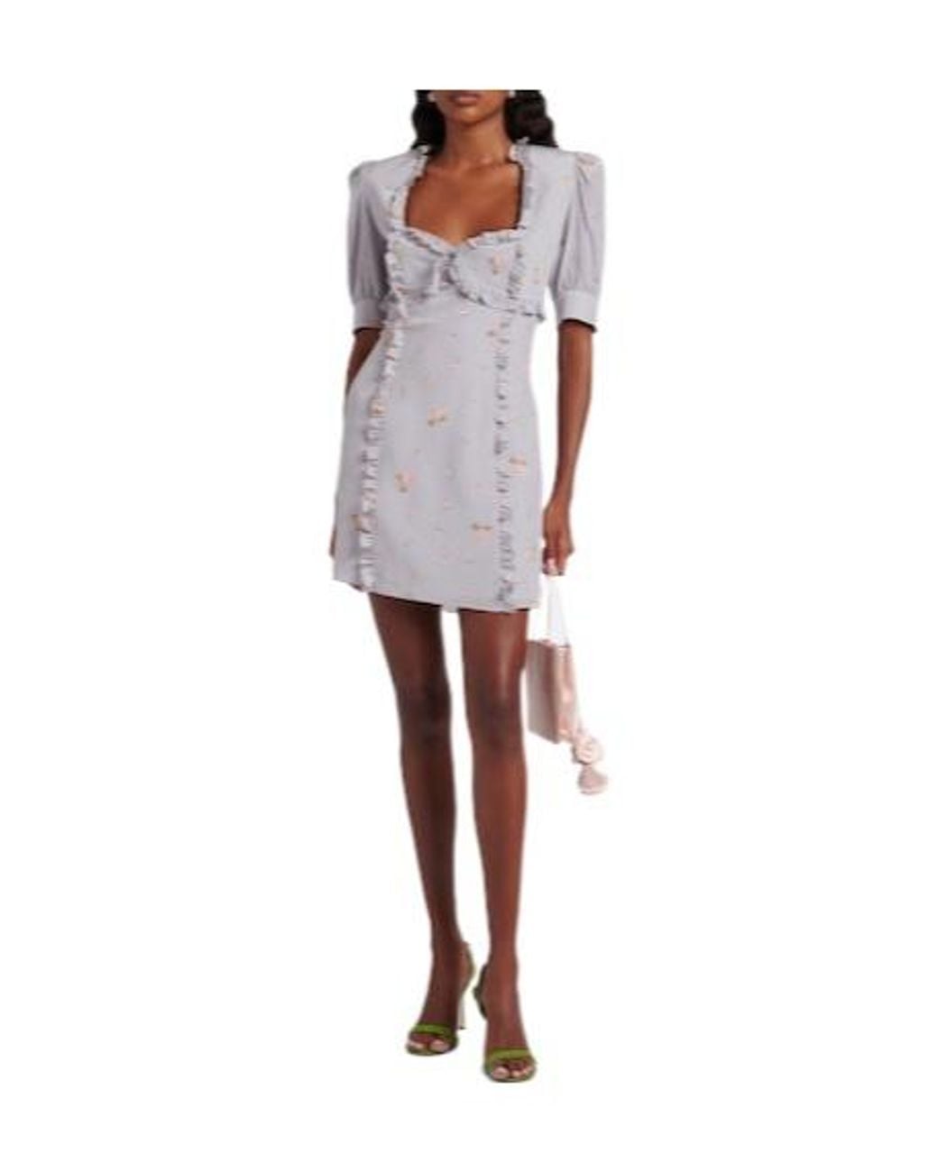 Alessandra Rich Gray Floral Silk Crêpe De Chine Minidress