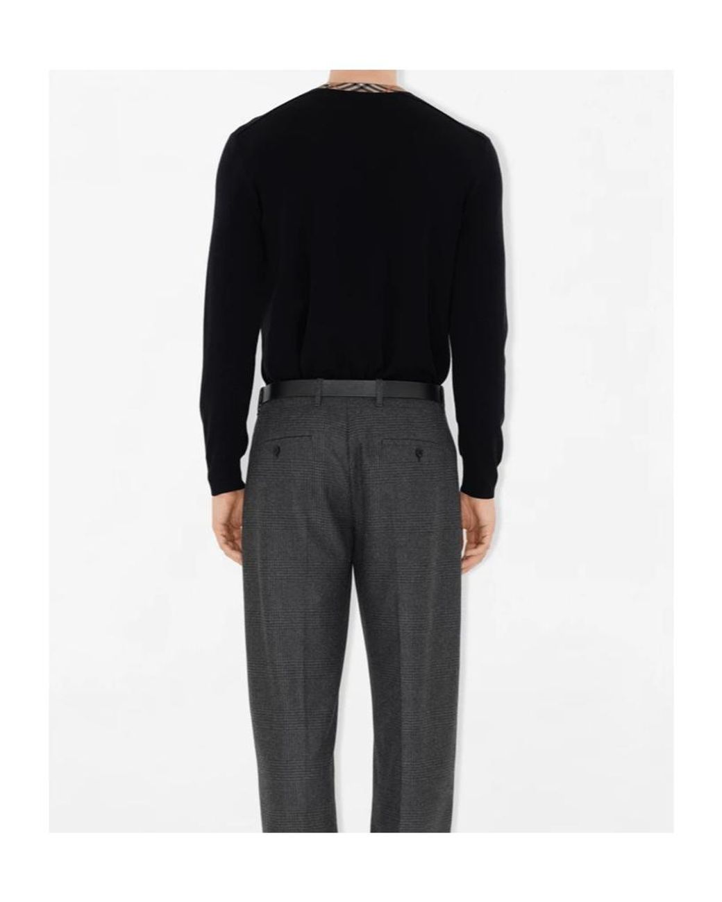 Burberry Blue Checked-Trim Ribbed-Knit Jumper for men