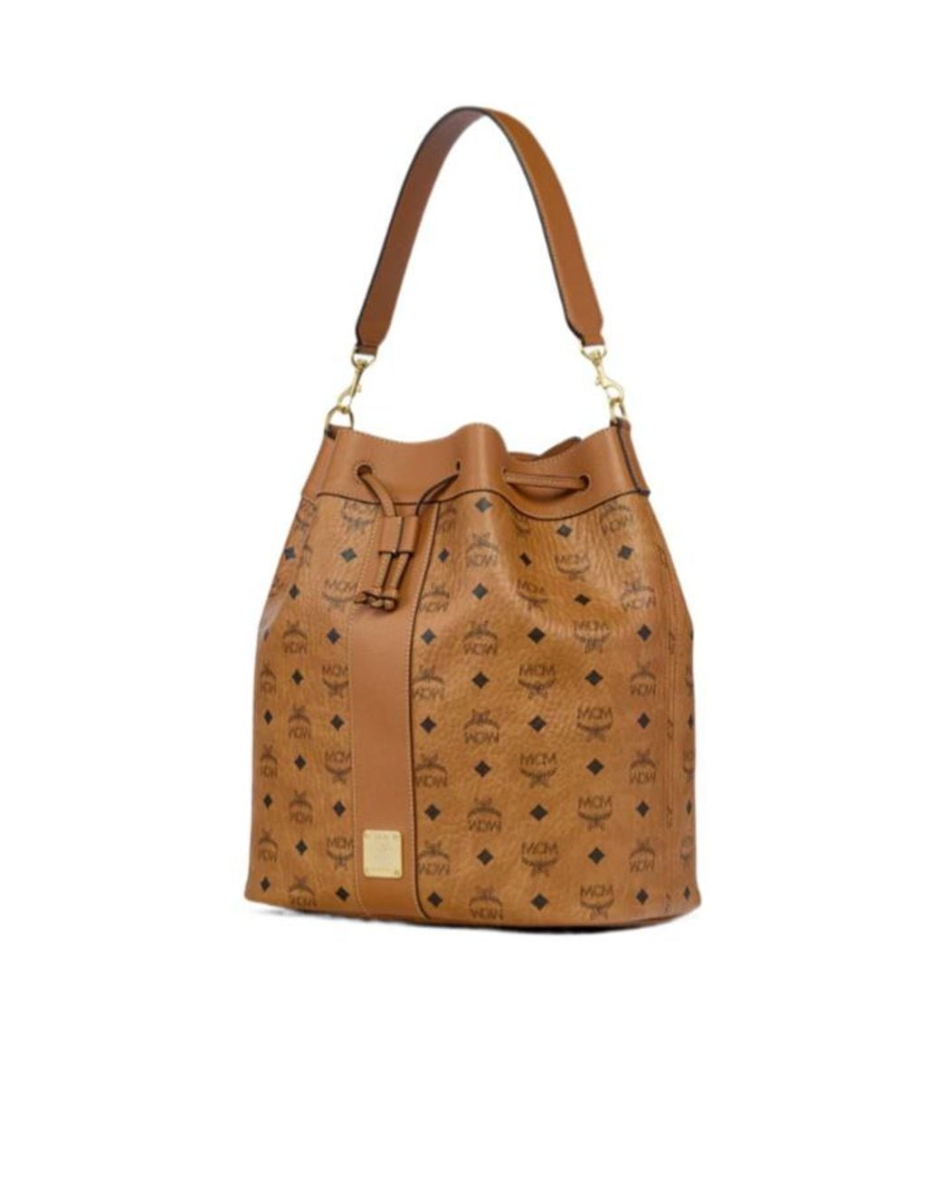 MCM Brown Monogram Drawstring Bucket Bag