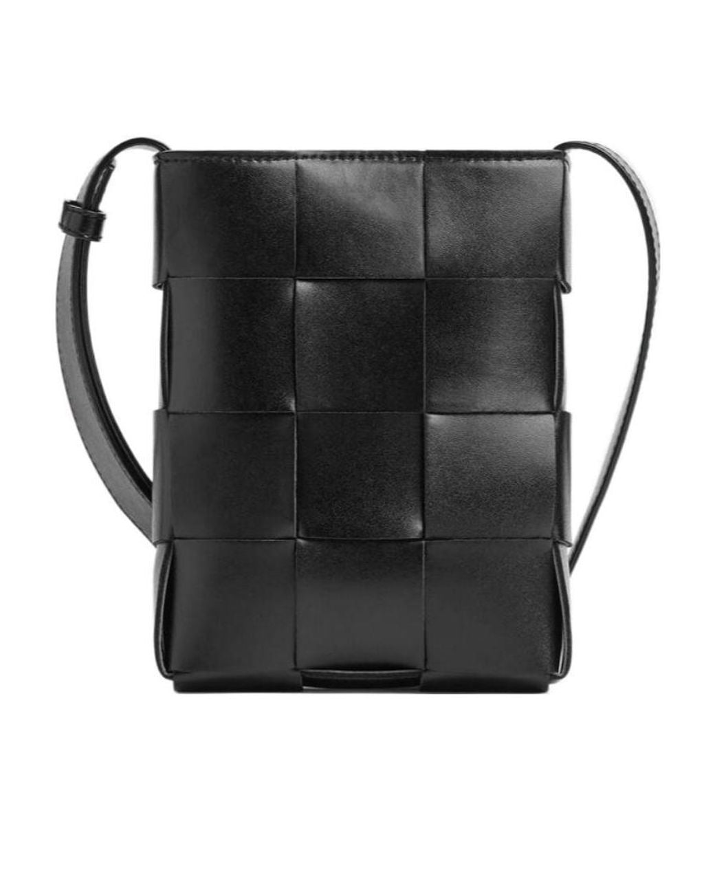 Bottega Veneta Black Interwoven Leather Phone Case for men
