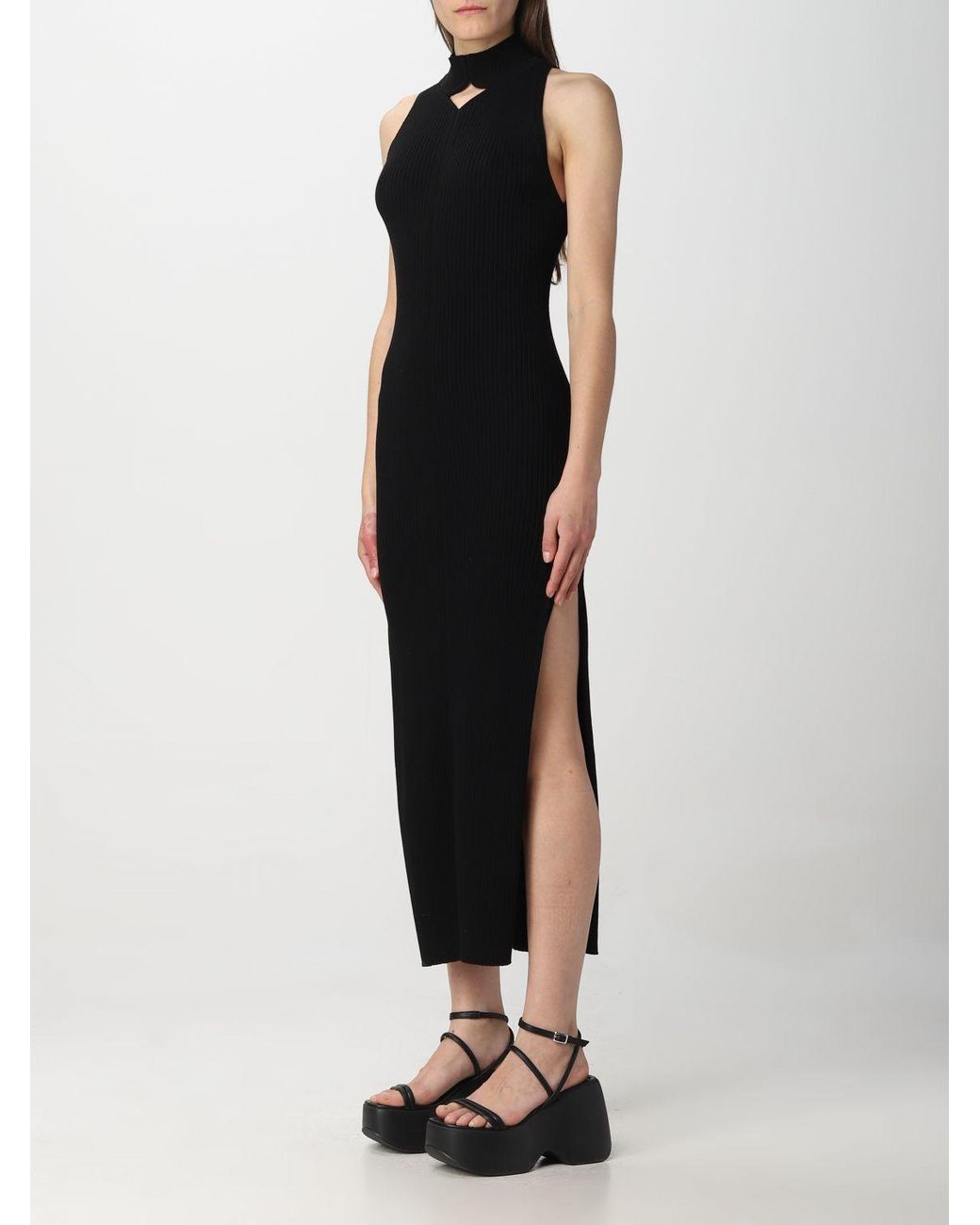Courreges Black Courrèges Col Diamanterai Ribbed Dress