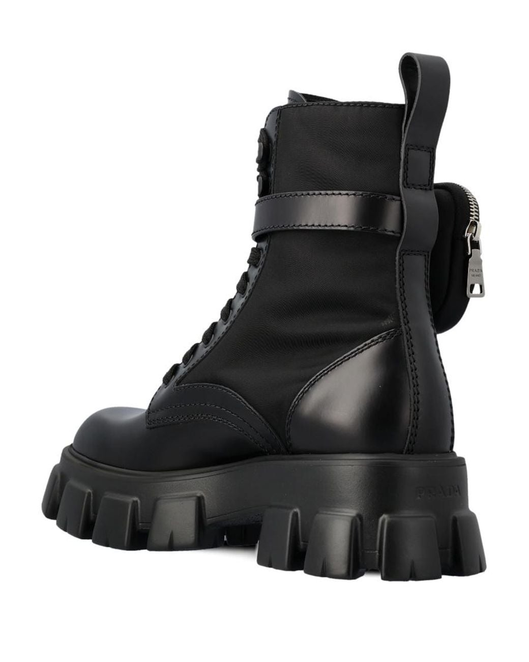 Prada Black Round Head Lace-Up Short Boots With High Side for men