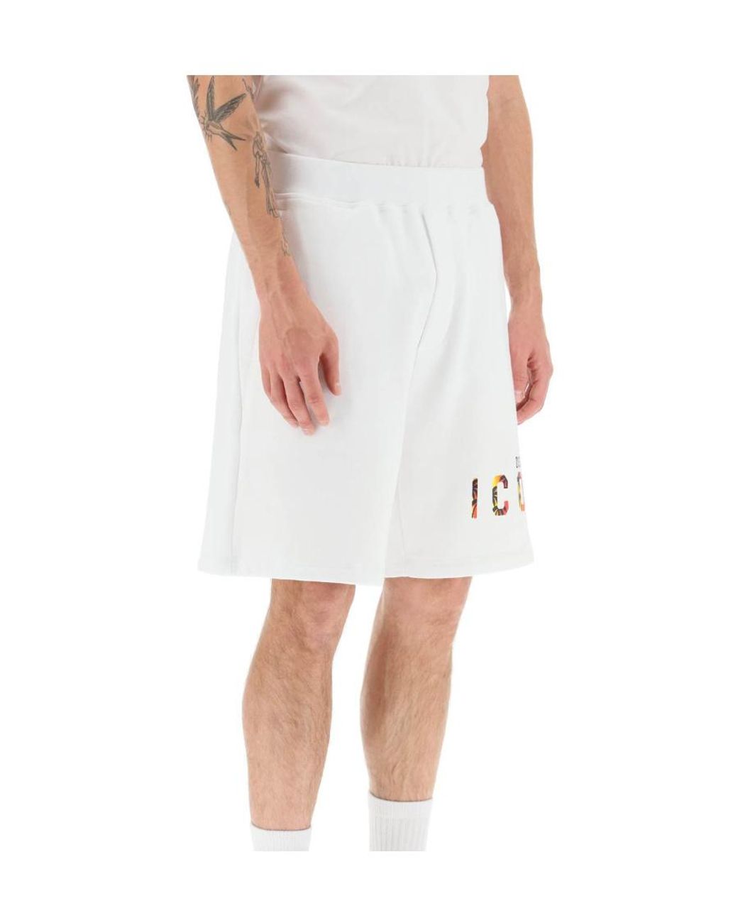 DSquared² White Logo Printed Shorts for men