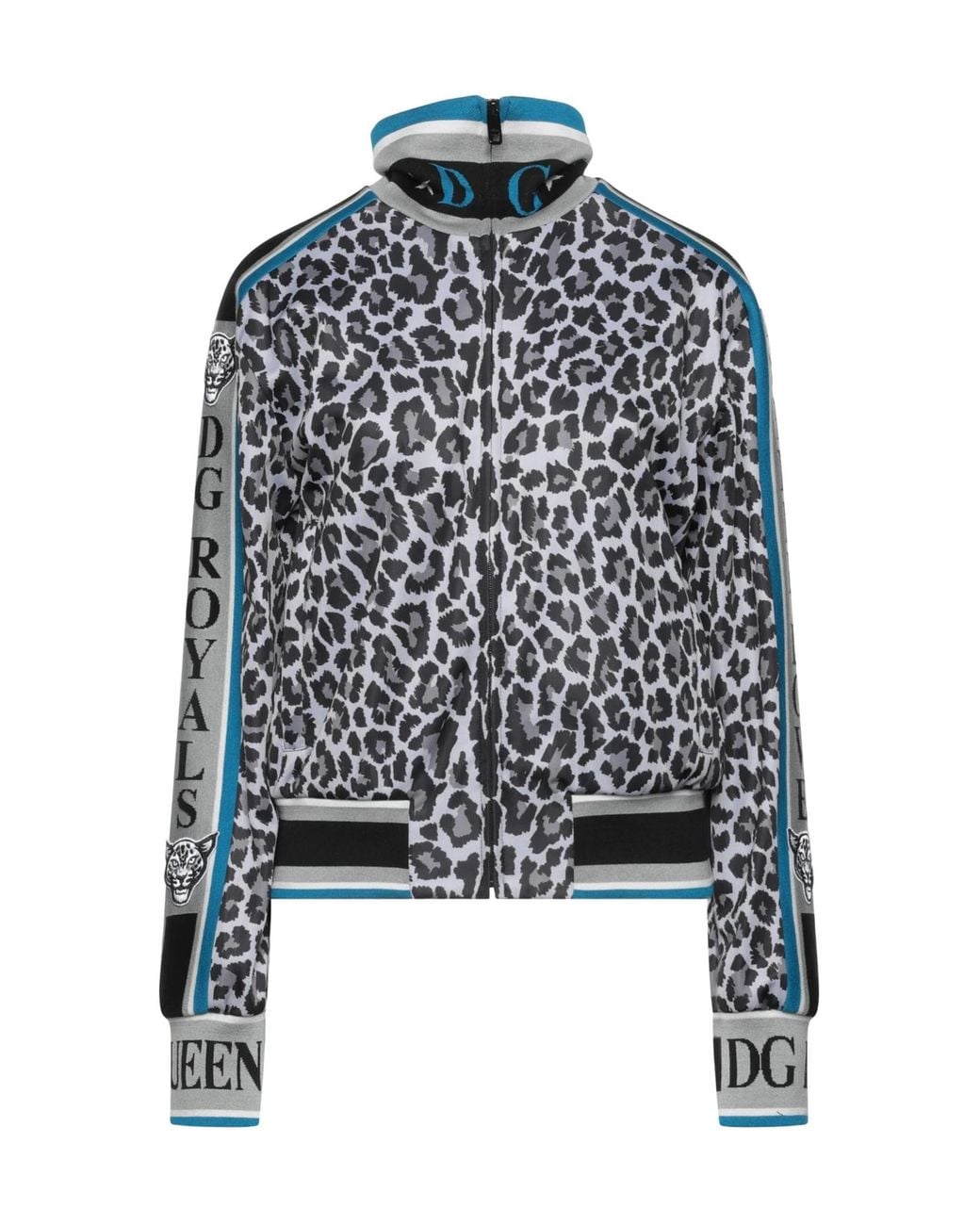 Dolce & Gabbana Blue Leopardprint Fleecelined Turtleneck Coat