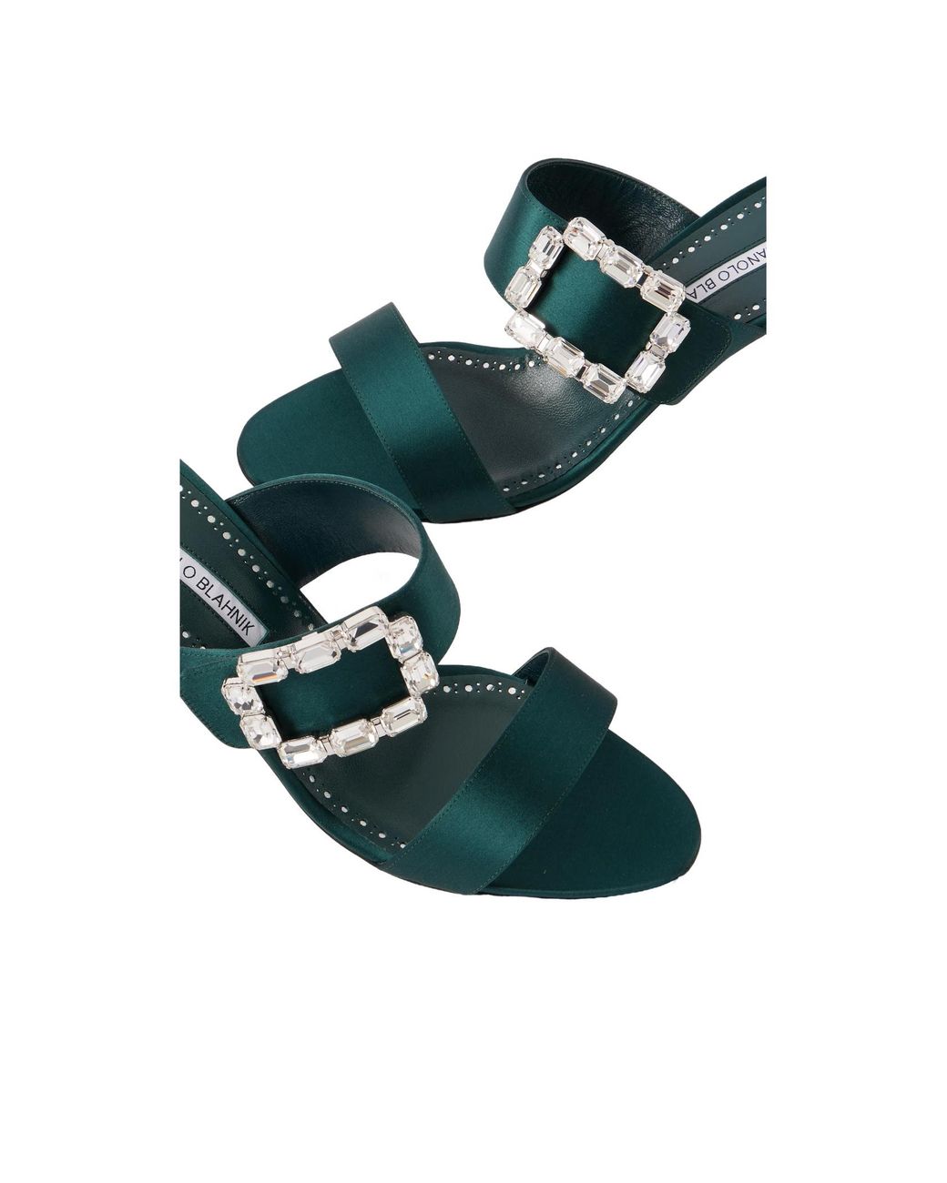 Manolo Blahnik Blue Crystal-Embellished Satin Mules