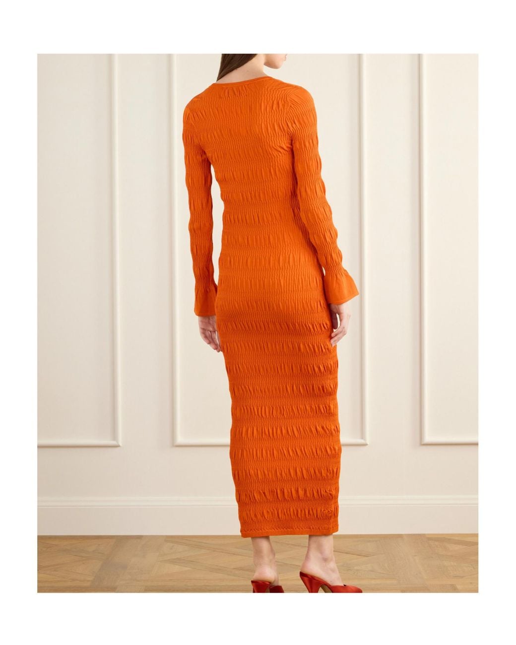 TOVE Orange Gathered Stretch Midi Dress