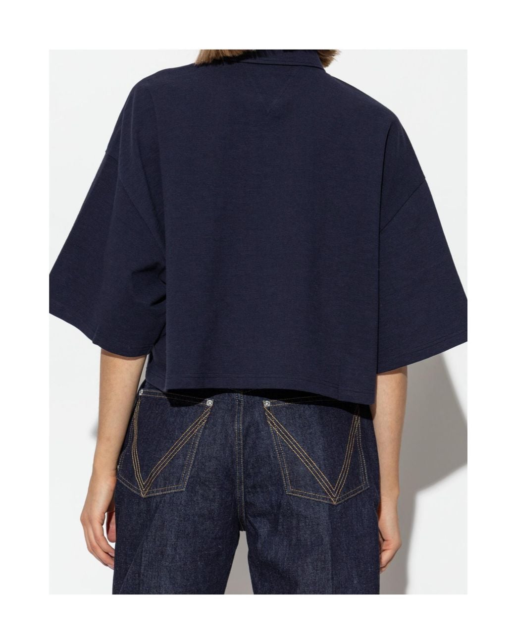 Bottega Veneta Blue Short Sleeved Cropped Polo Shirt