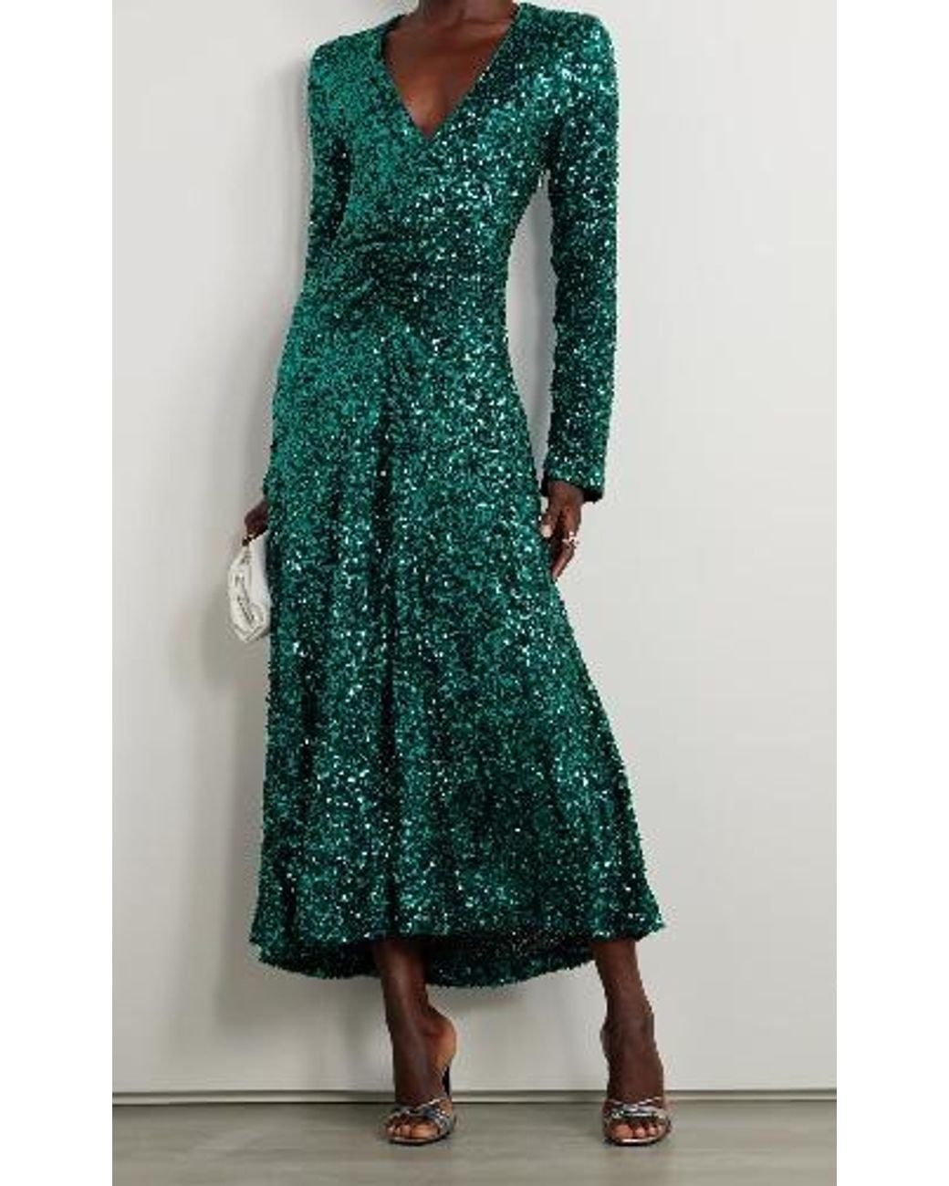 ROTATE BIRGER CHRISTENSEN Green Sierra Sequined Stretch Dress