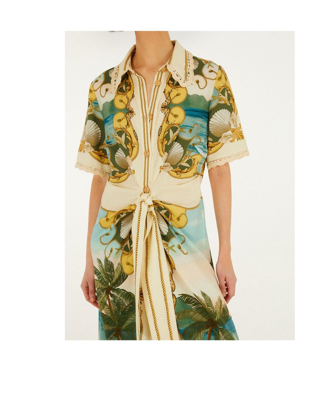 Farm Rio Yellow Pattern-Printed Midi Dress
