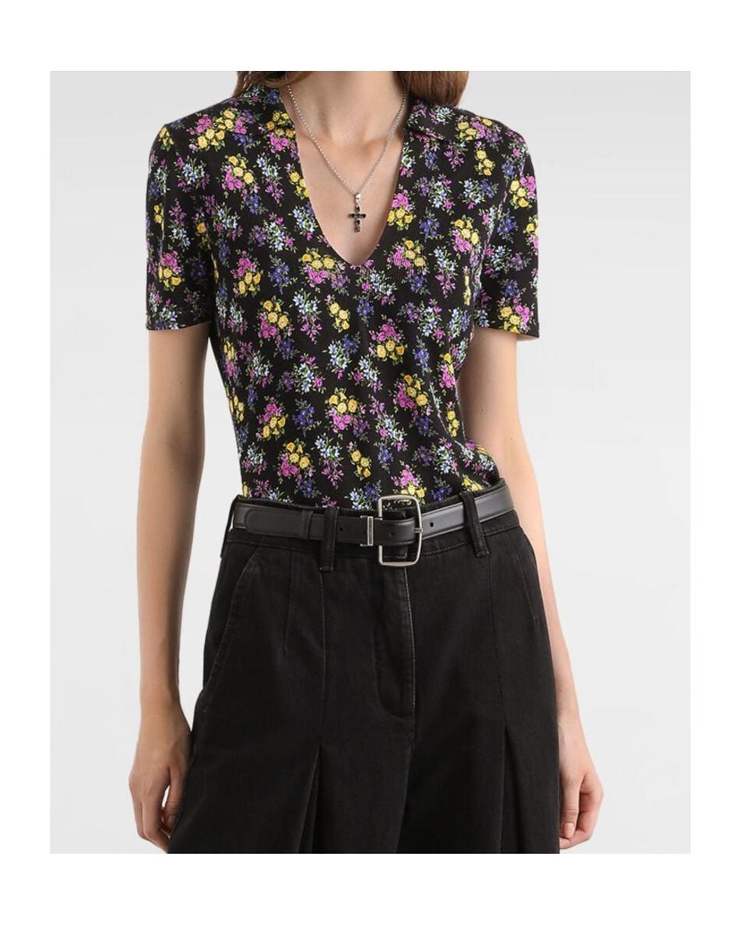 Dolce & Gabbana Black Floral Motif Polo Shirt