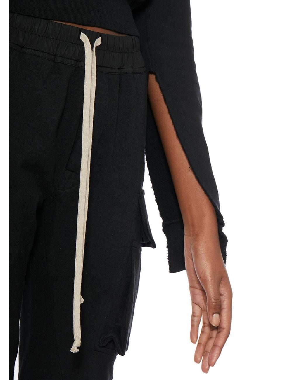 Rick Owens Black Eyelet-Embellished Cropped Crewneck Sweatshirt